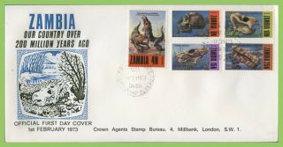 Zambia 1973 Prehistoric Animals Set On Crown Agents Firsat Day Cover