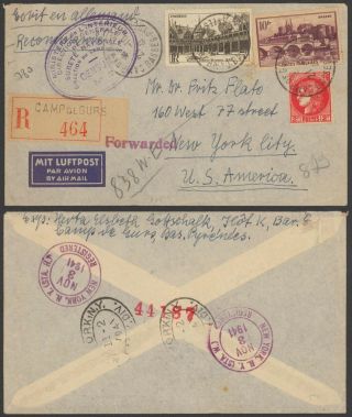 France Wwii 1941 - Refugee Camp Gurs Air Mail Cover To York Usa - Censor D33