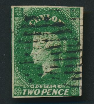 Ceylon Stamp 1857 Qv Chalon Head Sg 3 2d Deep Green,  Very Fine