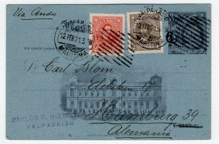Chile 1921 Scarce Uprated Reply Card Stationery Valparaiso To Hamburg Germany