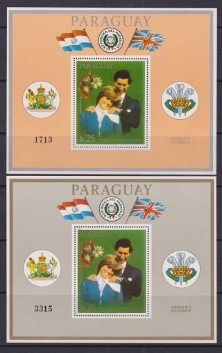 1981 Royal Wedding Charles & Diana Mnh Stamp Sheets Paraguay 1st Issue