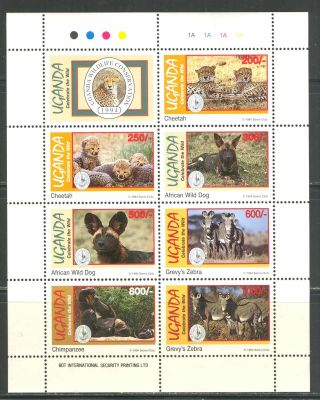 Wild Animals,  Cheetah,  Zebra Chimpanzee,  Sierra Club On Uganda 1994 Scott 1272