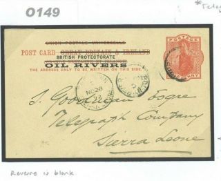 O149 1892 Oil Rivers Gb Ovpt Card Bonny River/telegraph Co.  Sierra Leone