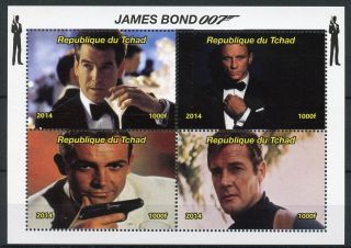 Chad 2014 Mnh James Bond 007 Sean Connery Roger Moore 4v M/s Movies Stamps