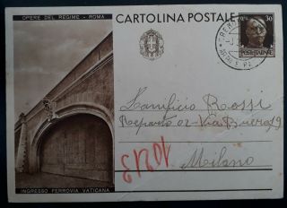 Rare C.  1922 Italy Stamped Pict.  Postcard " Entrance To Vatican Railway " Cremona