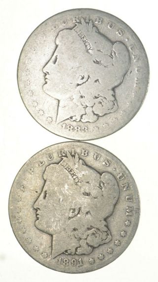 (2) Bullion Grade Morgan Silver Dollars 1891 - O & 1883 90 Silver $1 Coins 833