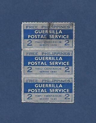 Us Philippine Wwii Guerrilla Postal Service In Philippines Strip Of 3