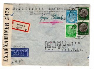 1941 (apr) Germany Via Bermuda (censor) To Usa Registered Airmail Cover / " Sara "