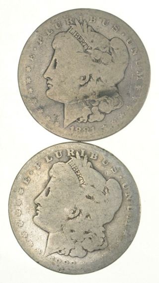 (2) Bullion Grade Morgan Silver Dollars 1881 - S & 1883 90 Silver $1 Coins 827