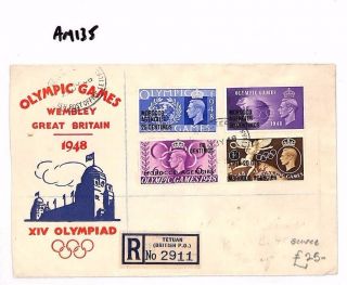 Am135 1948 Morocco Agencies Teutan Registered Olympics Fdc First Day Cover