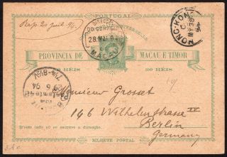 China Macau 1894’ Don Luis Card Via Hong Kong To Germany