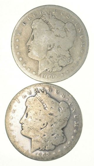 (2) Bullion Grade Morgan Silver Dollars 1892 - S & 1900 - O 90 Silver $1 Coins 825