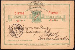 China Macau 1896’ Don Luis Card Surcharges To Switzerland