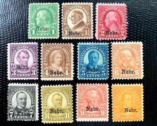 1929 Us Stamps Sc 669 - 679 Nebraska Overprint Complete Set Cv:$265