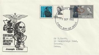 1 Sept 1965 Joseph Lister Non Phosphor First Day Cover Plymouth Fdi