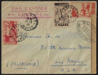 France Morocco Us 1940 Rabat To Los Anglos Pan Am Clipper Air Mail French Milit