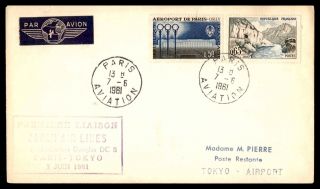 Paris First Flight Japan Airlines Jun 7 1961 Cachet On Cover To Tokyo Japan With