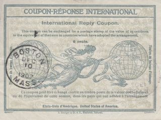 Usa Early 1907 Boston 6c International Reply Coupon (german Text 4 Lines)