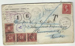 Forehand Arms Company Worcester Cover To Cuba Returned With Postage Due.