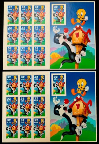 Us Postage Stamps Sc 3204 Sylvester & Tweety 2 Self Adhesive Sheets 20 - 32¢ Mnh