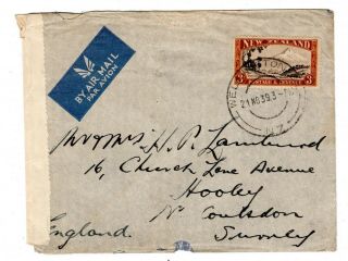1939 (nov) Zealand To Gb Censored Airmail Cover / 3sh.  Franking.