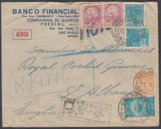 Brazil Sao Paulo Registered Airmail To England; St.  Albans/herts B/s; 1938