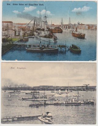 Germany Dr 1914/18 Pict.  Pc (2) Kiel (war Ships Harbour) Fieldp.