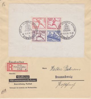 Stamps 1936 German Berlin Olympics Sheet 1 First Day Cover Postal History