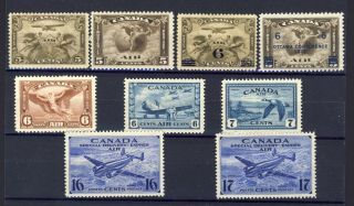 9x Canada Mh Air Mail Stamps C1 - C2 - C3 - C4 - C5 - C7 - C9 Ce1 - 2 Guide Value = $120.  00