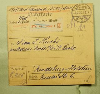 DR WHO 1922 GERMANY OVPT BLOCK LEIPZIG REGISTERED RECEIPT e50389 2