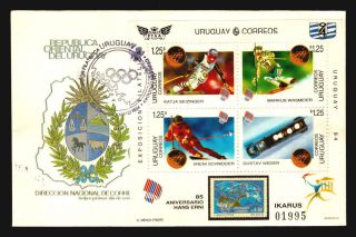 1994 Winter Olympics Ski Bob Sledge Hans Erni Anniv.  Uruguay Sc 1526 Fdc Cover
