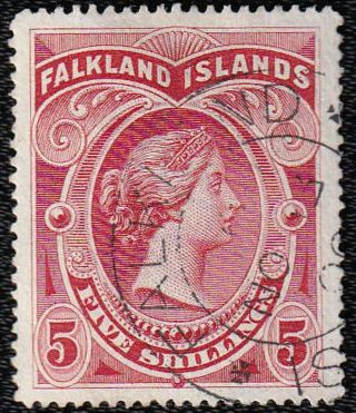 Falkland Islands Victoria 1898 Sg 42 Five Shillings Red Wmk Crown Cc