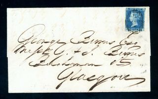 1844 Cover With 2d Blue (sg 15) 4 - Margins Liverpool - Glasgow (jy257)