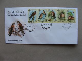 Seychelles,  Cover Fdc 1980,  Strip Of 5 Bird Falcon,  Egg