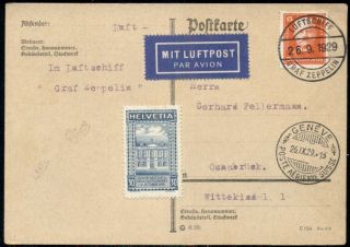 Germany 1929 Graf Zeppelin Flight To Switzerland,  Mixed Franking,  Vf