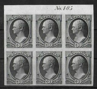 United States 1870 - 1870 Ng 30c Black Proof Plate Block Of 6 Sc 154p