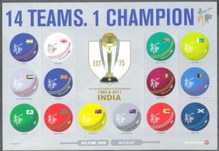 Zealand - Icc Cricket World Cup Mnh Sheet India - Printing - 2015