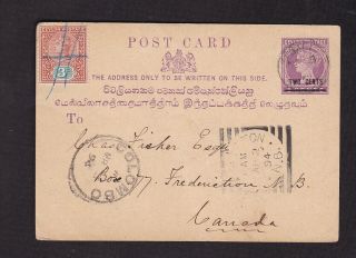 Ceylon 1894 Postal Stationary Post Card To Canada Brunswick Squared Circle