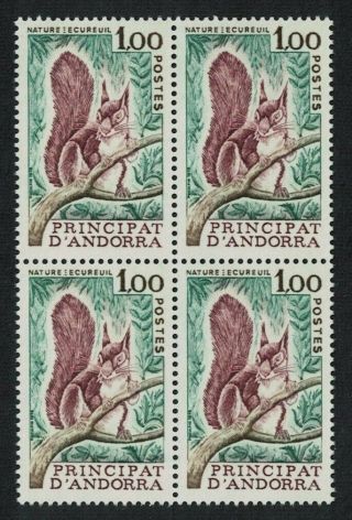Andorra Fr.  Red Squirrel Nature Protection 1v Block Of 4 Mnh Sg F286