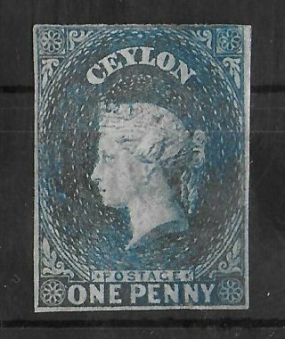 Ceylon 1857 - 1859 Lh 1d Deep Blue Imperf Wmk Star Sg 2 Cv €1100
