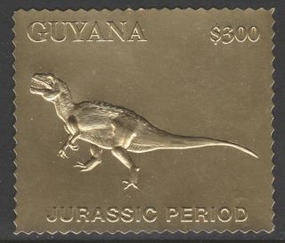 Guyana 6187 - 1994 Jurassic Park Dinosaur Embossed In Gold Foil