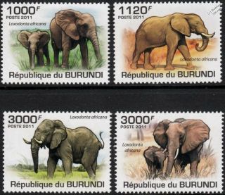 African Elephant (loxodonta Africana) Wild Animal Stamp Set (2011 Burundi)