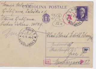 Slovenia,  Ww Ii,  Germany,  Italy Ljubljana 1944 Censored Stationery To Austria