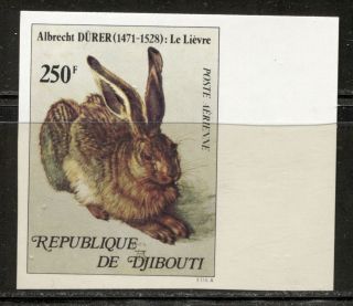 Hare Painting By Durer On Djibouti 1978 Scott C120 Imperforated With Margin,  Mnh