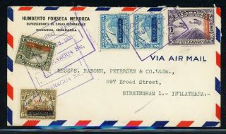 Nicaragua Postal History: Lot 323 1936 Multifranked Air Managua - Birmingham $$