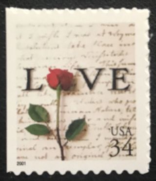 2001 Scott 3498 - 34¢ - Love - Booklet Single Stamp - Nh