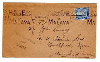 1940 (apr) Malaya/selangor To Usa Censored Cover / Slogan Cancel.