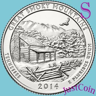 2014 - S Great Smoky Mountains National Park Quarter Uncirculated From Roll