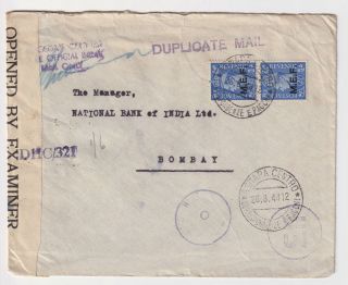 Asmara Eritrea 1944 Gb Abroad Mef Censored Cover To Bombay
