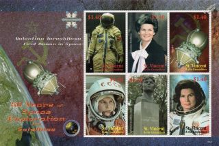 Valentina Tereshkova First Woman In Space/cosmonaut Stamp Sheet 2008 St Vincent